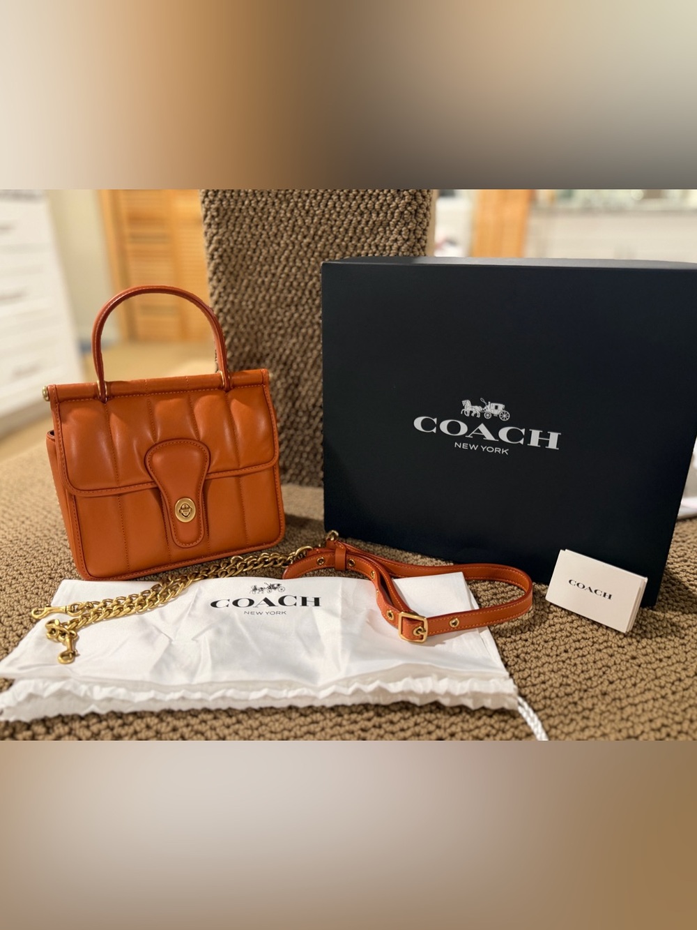 Coach Willis Top Handle 18 - Quilted Leather Burnt Orange